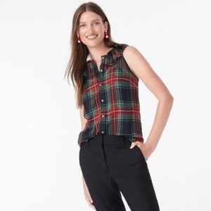 NWT Sleeveless Ruffle-collar Top in Black Stewart Tartan XS